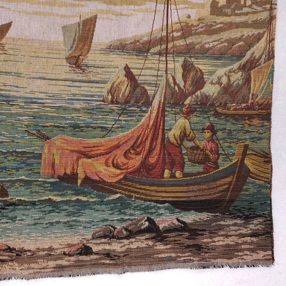 Unbranded Vintage Large Woven Harbor Tapestry 37x52‎ Multi Color